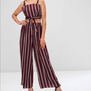 Maroon Striped Two-Piece Jumpsuit